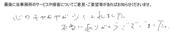 心のモヤモヤが少しとれました。本当にありがとうございました。