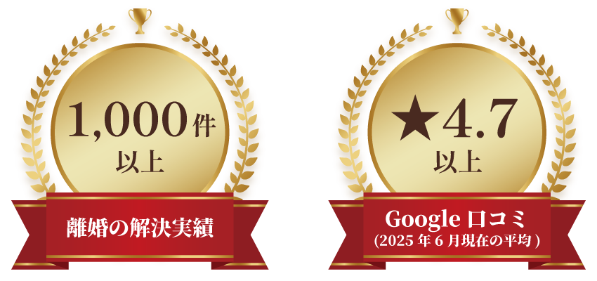 離婚の解決実績1,000以上 Google口コミ星4.7以上(2025年6月現在の平均)